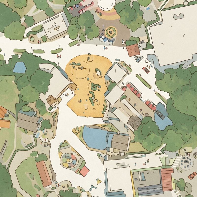 Illustrated map of Looney Tunes Adventure Camp