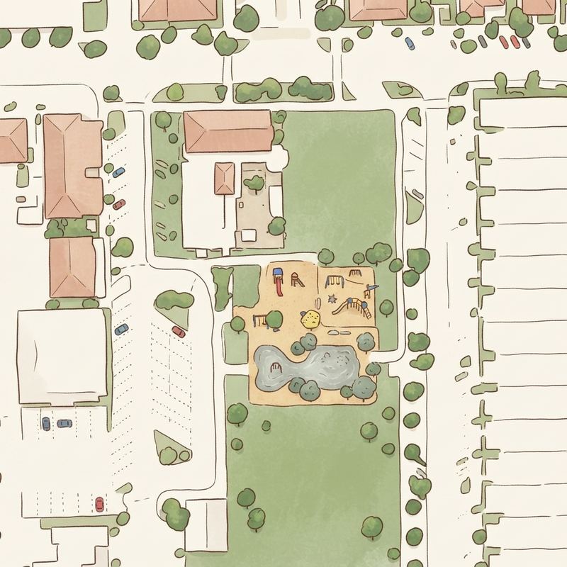 Illustrated map of Main Street Interactive Fountain & Playground