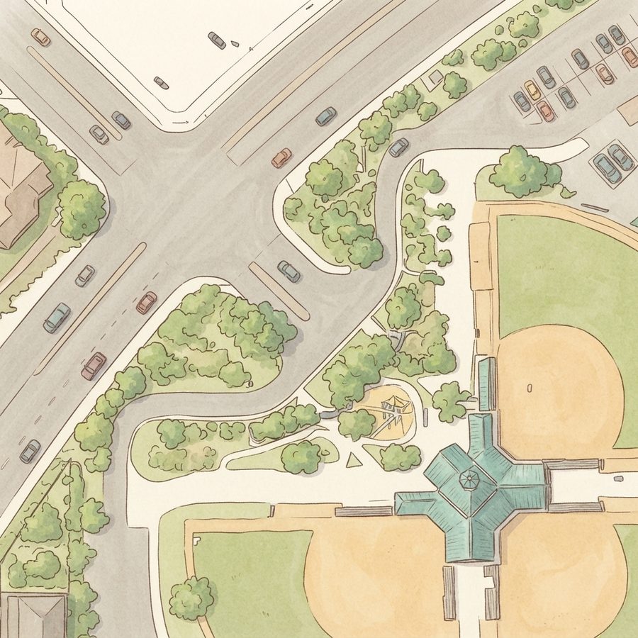 Illustrated map of Majestic Softball Park