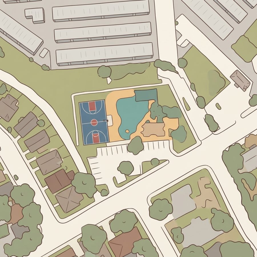 Illustrated map of Meadow Oaks Playground