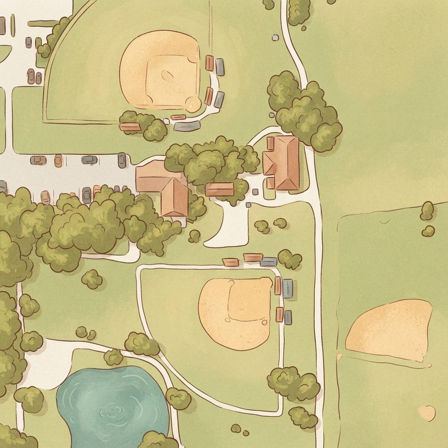 Illustrated map of Meadows Place Splash Pad