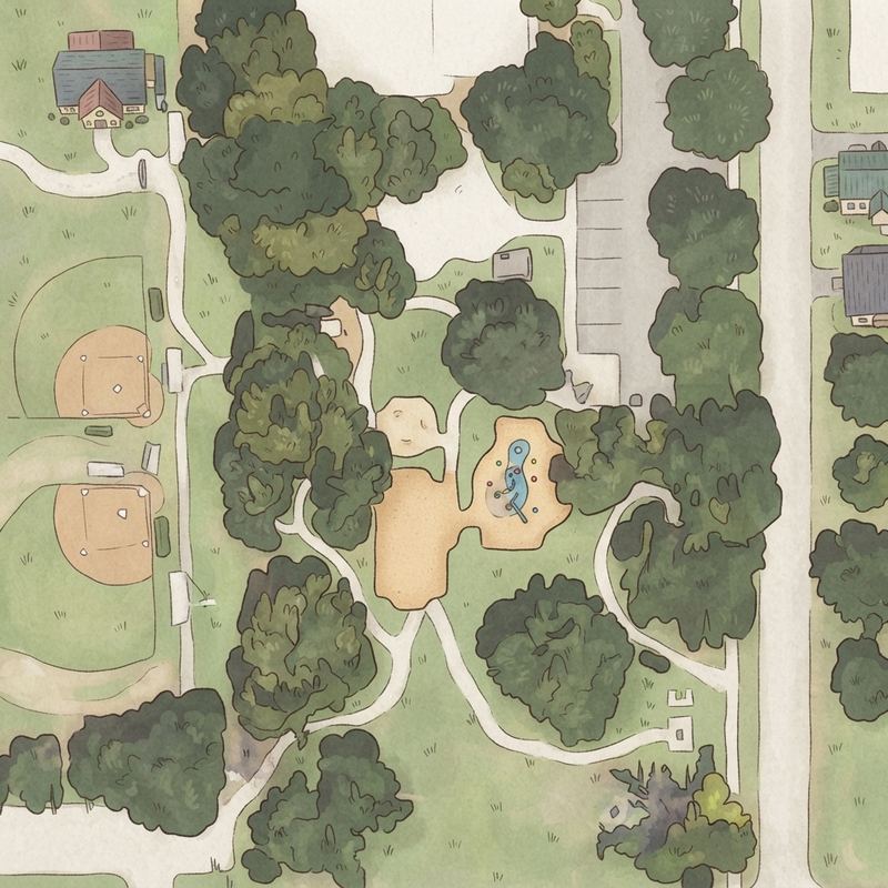 Illustrated map of Melrose Kids Play Park & Soccer Fields