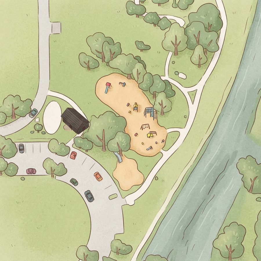 Illustrated map of Memorial Park playground