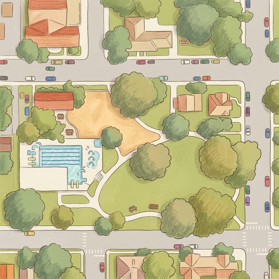 Illustrated map of Memory Square Park