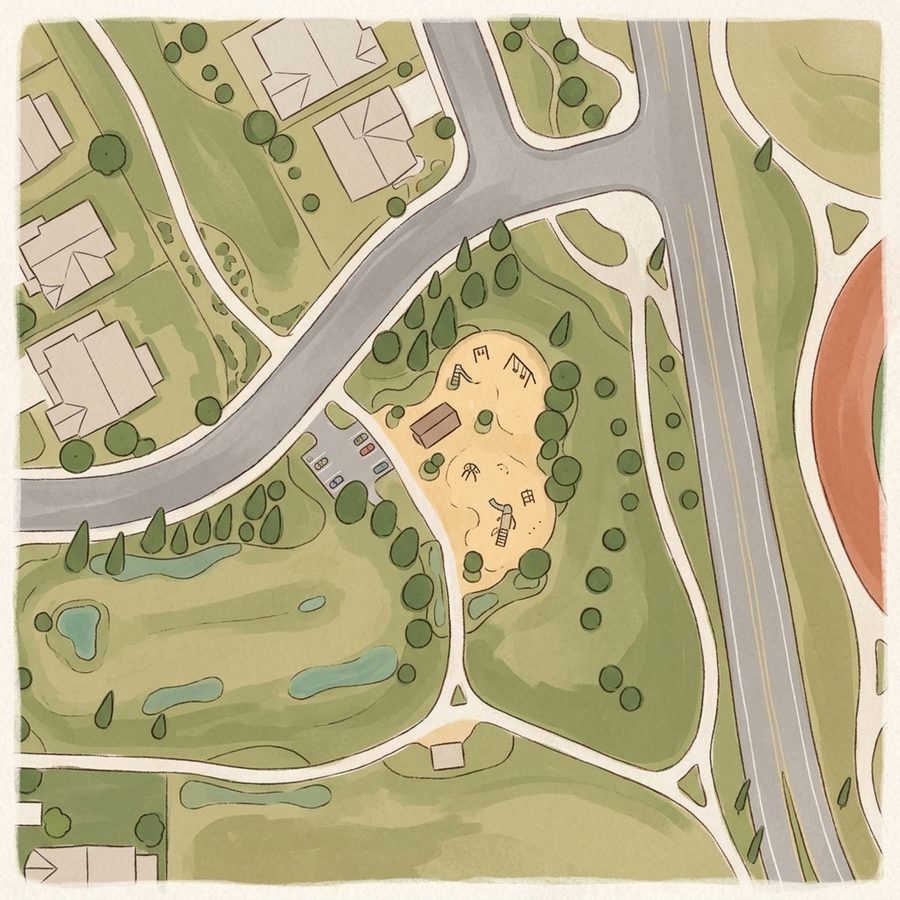 Illustrated map of Meridian Village Playground - Estates