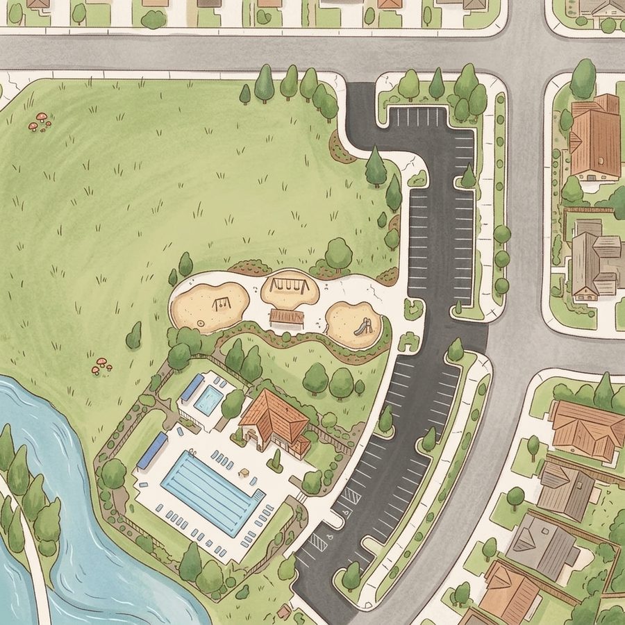 Illustrated map of Meridian Village Playground - Hillside