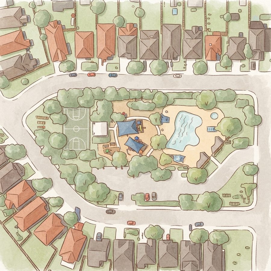 Illustrated map of Mesa Creek Playground Pavillion