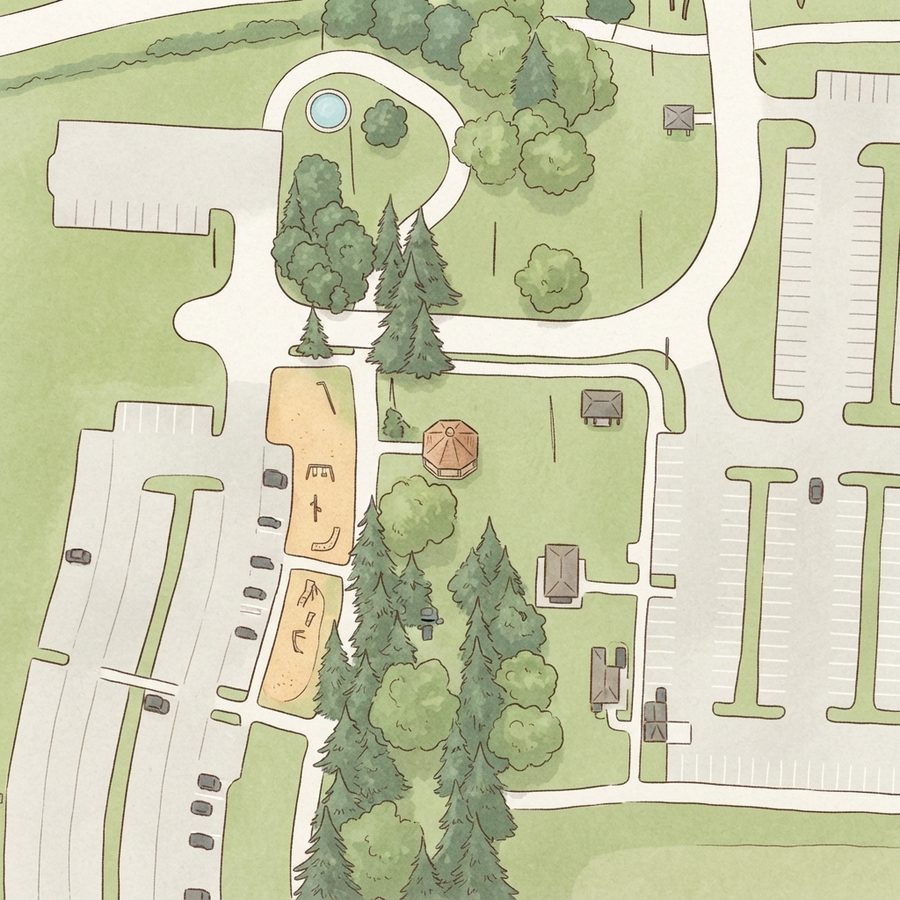 Illustrated map of Mill Creek Greenway parking
