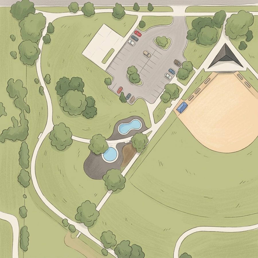 Illustrated map of Mountair Park & Dog Park