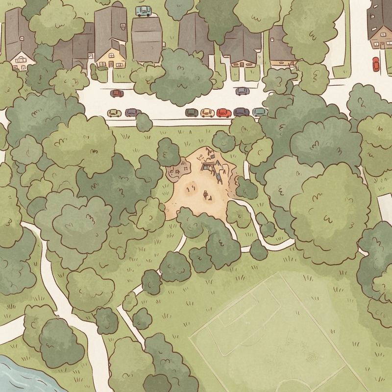 Illustrated map of Muscogee Park at Brookline Triangle