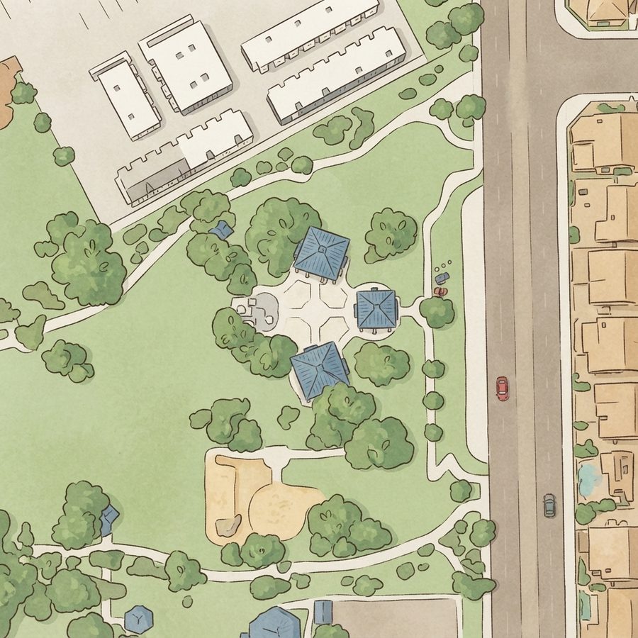 Illustrated map of Nicholas E. Flores Jr.Park playground