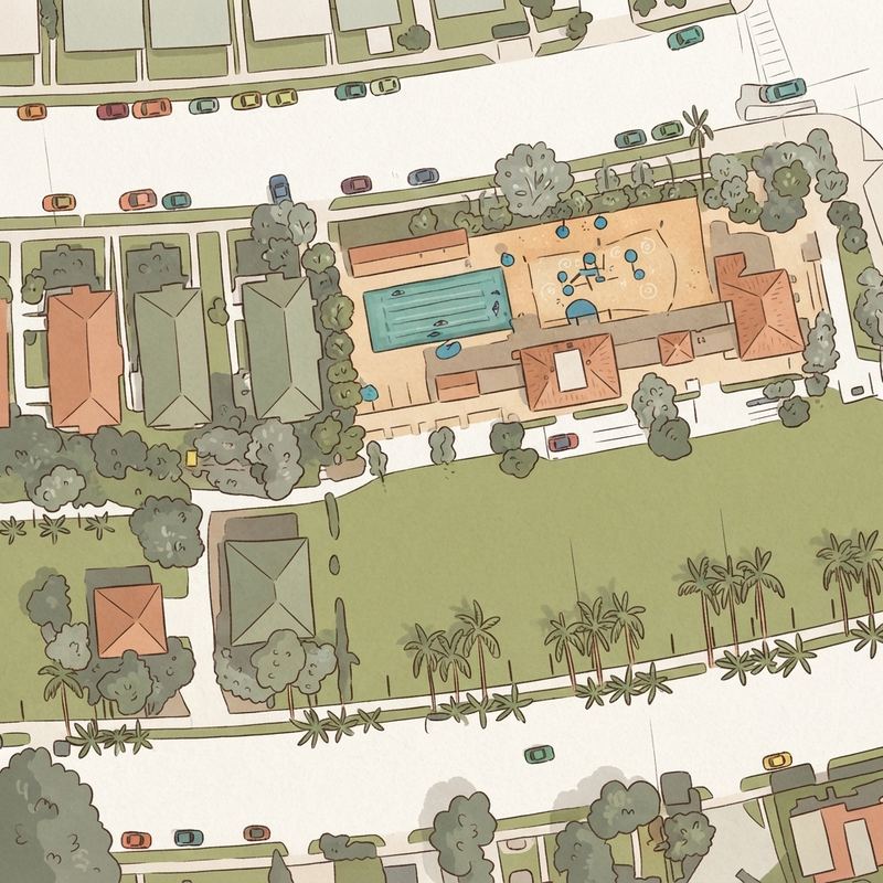 Illustrated map of Normandy Isle Park & Pool