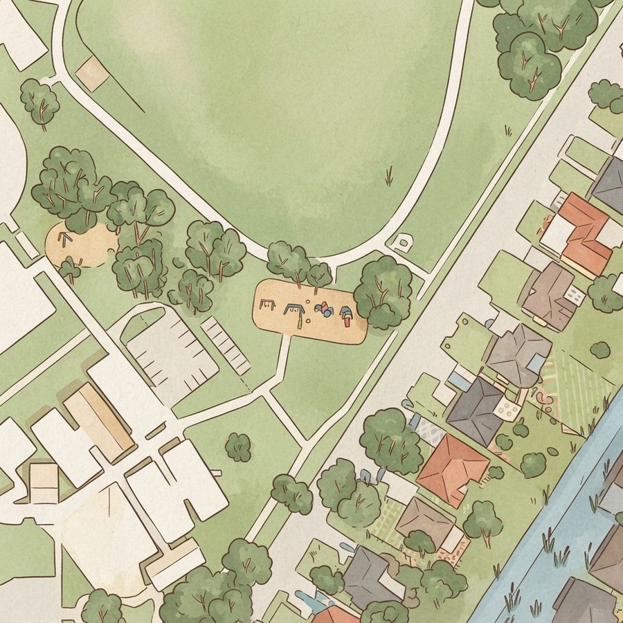 Illustrated map of Oak Meadows Park