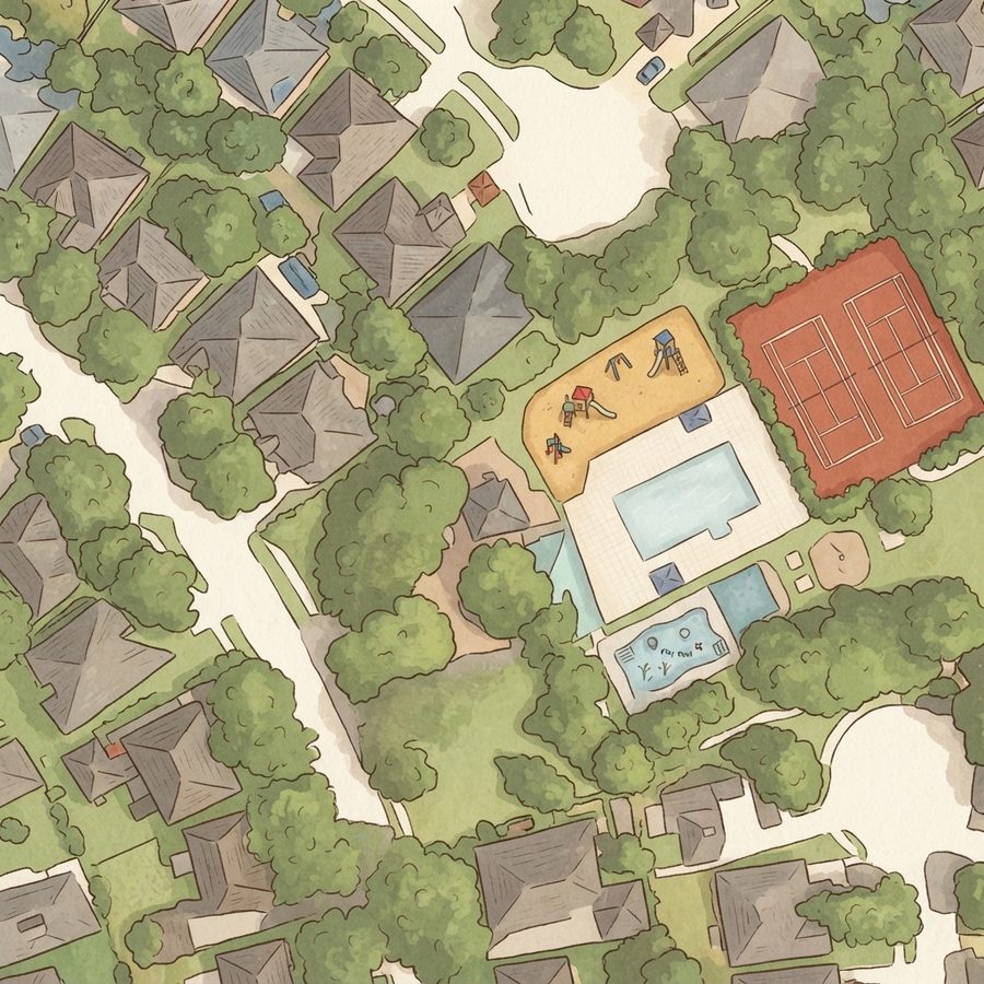 Illustrated map of Oak Park Trails Park