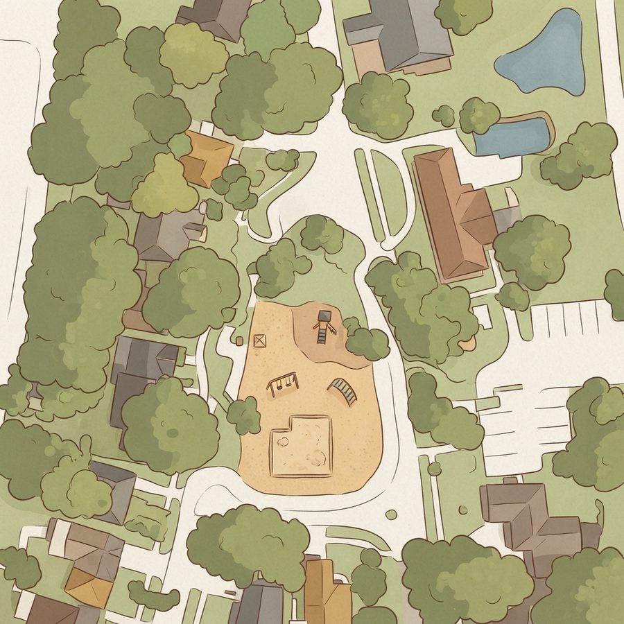 Illustrated map of Oaks Drive Park