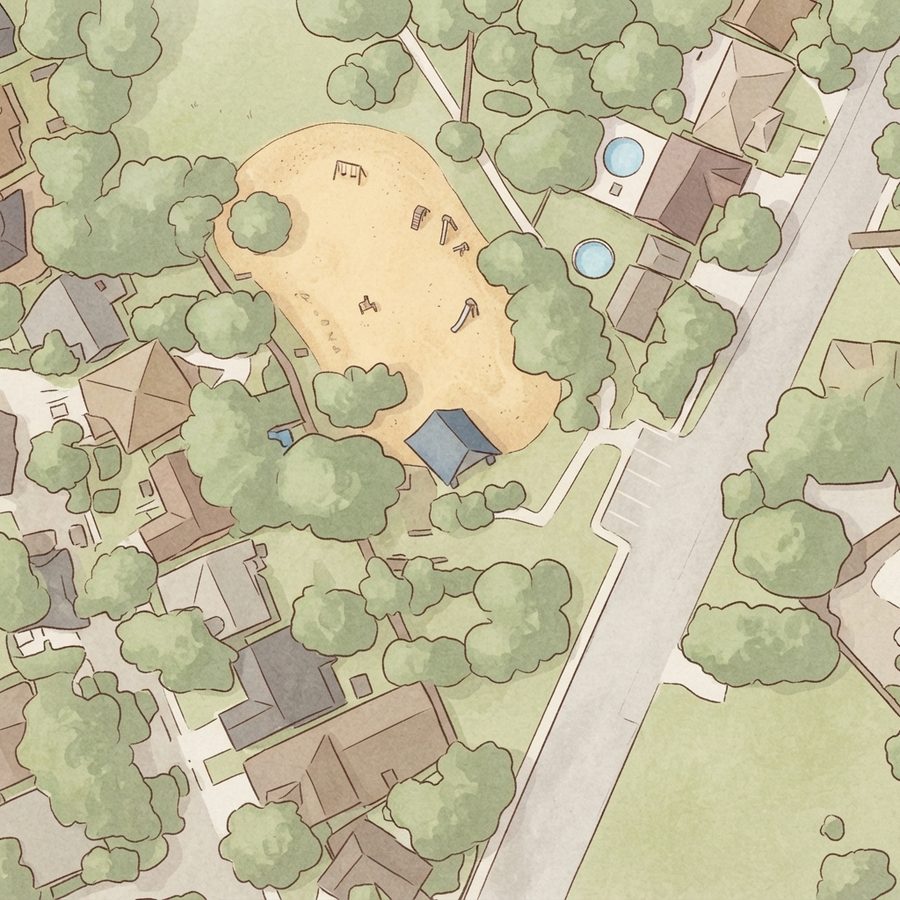 Illustrated map of Old Mill Park
