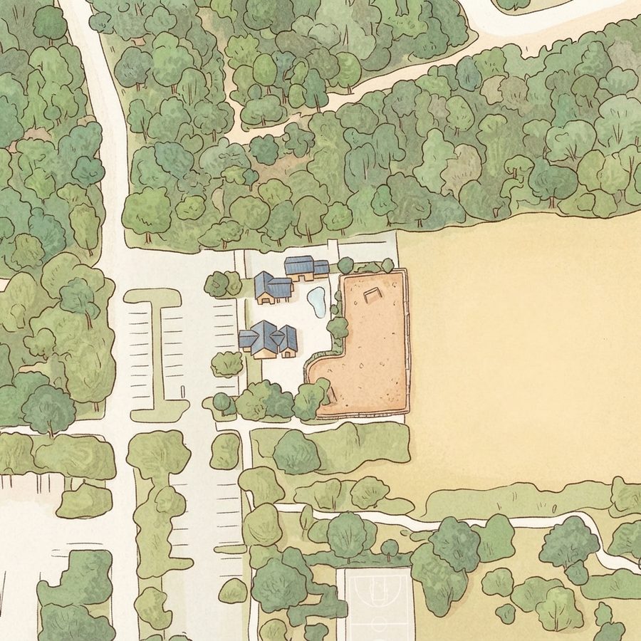 Illustrated map of Open Fields