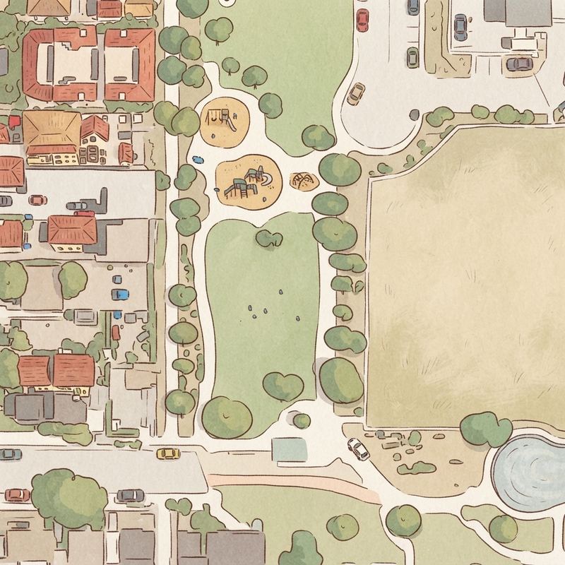 Illustrated map of Park De La Cruz Park