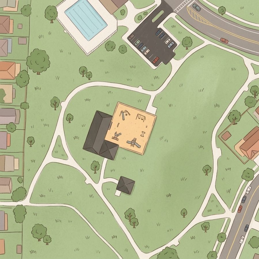 Illustrated map of Park View Community Pool and Park