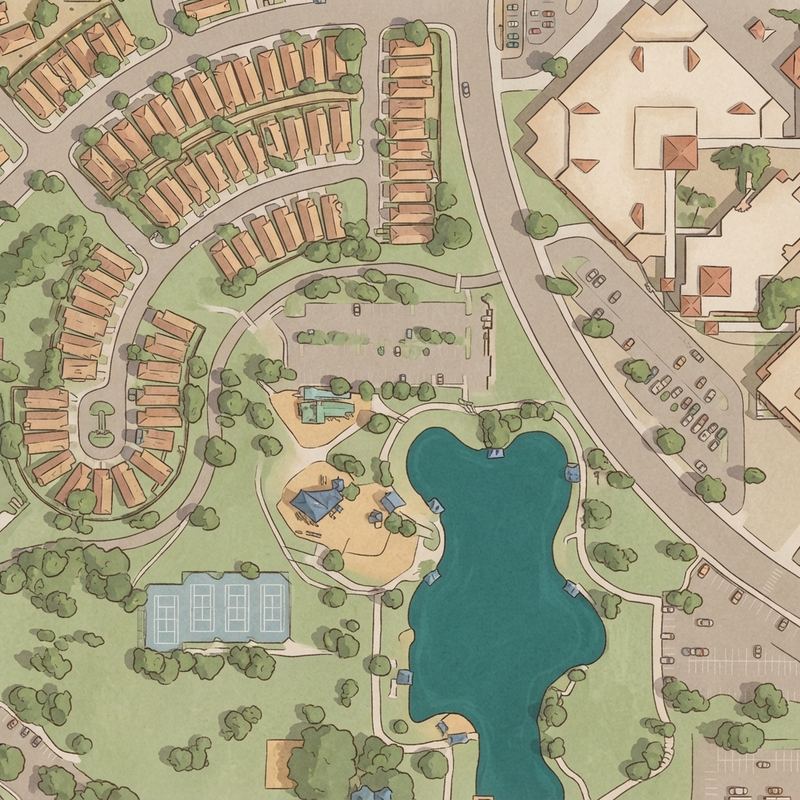 Illustrated map of Park with a train track