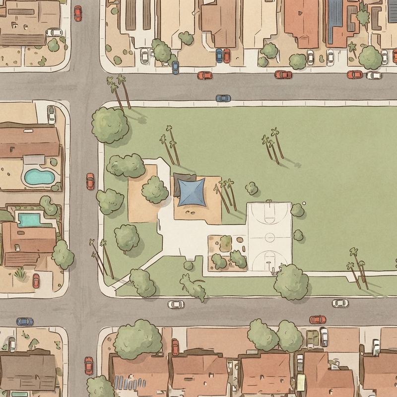 Illustrated map of Parque de Paz