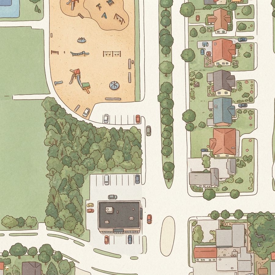 Illustrated map of Parque Harry