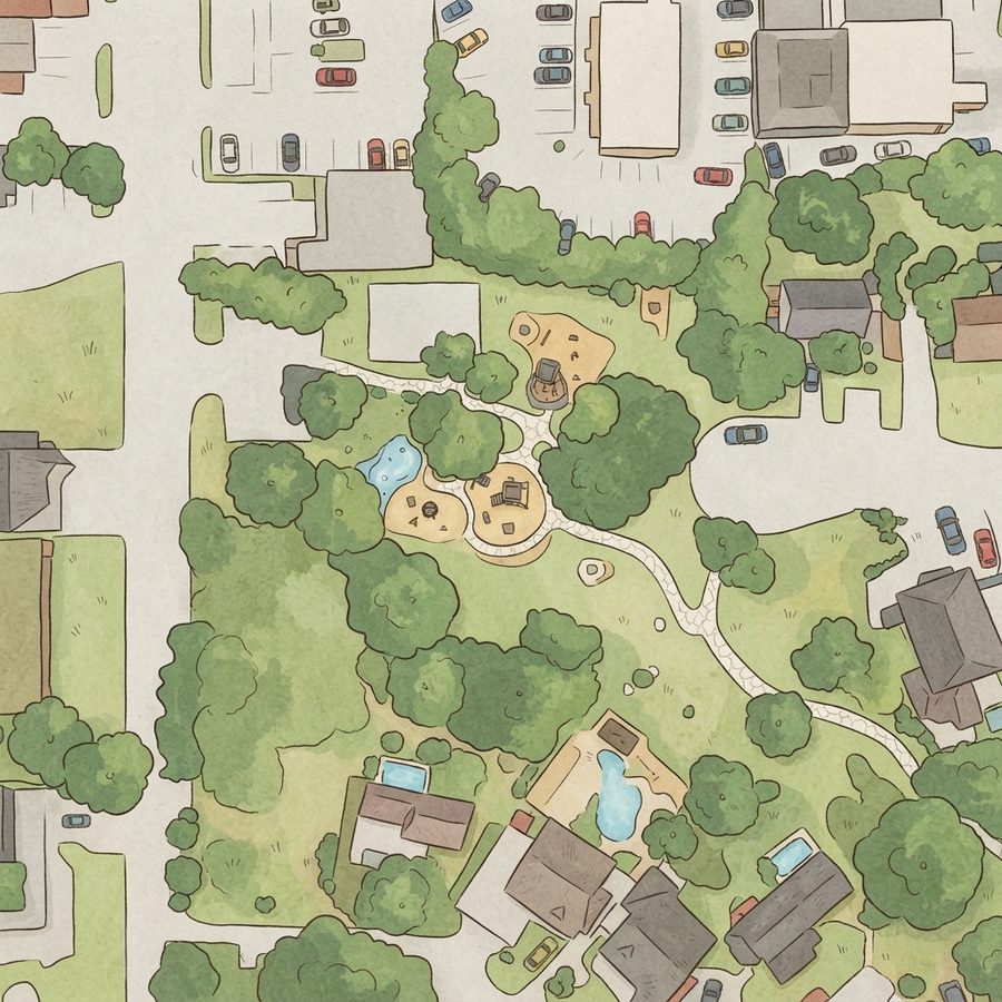 Illustrated map of Pasadena Highlands Park playground