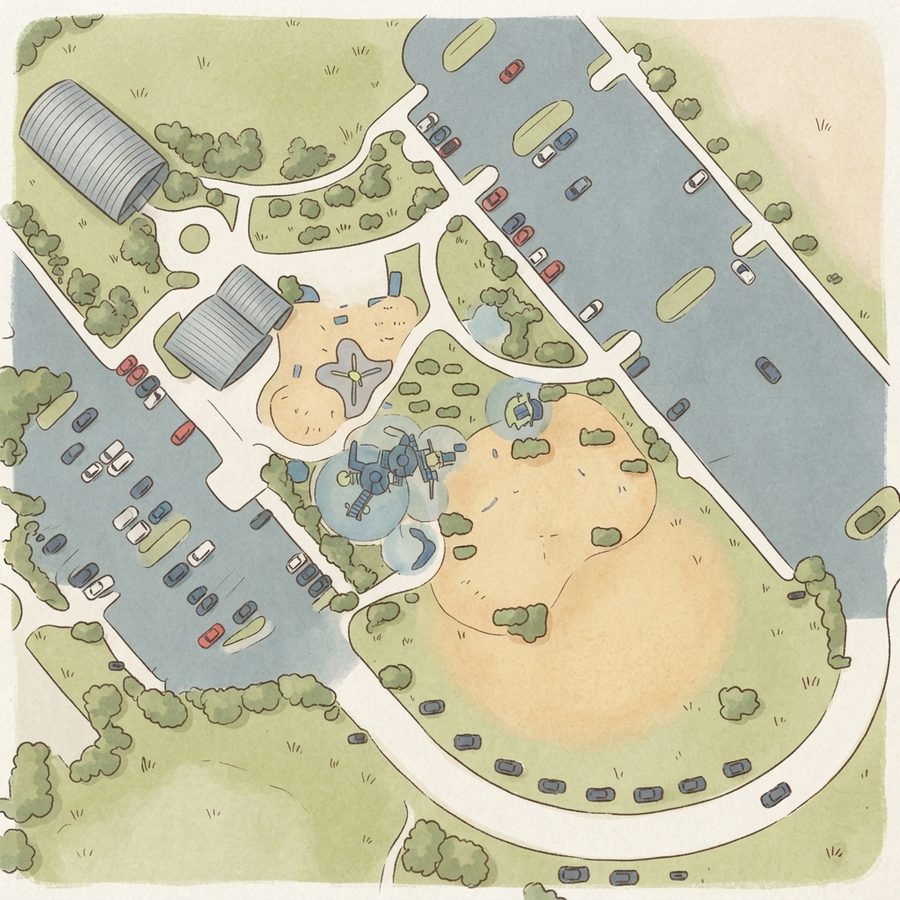 Illustrated map of Pearsall Park Splashpad