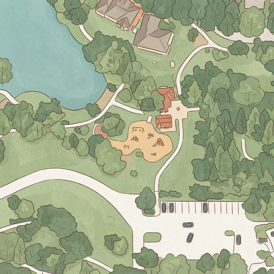 Illustrated map of Pecan Park central playground