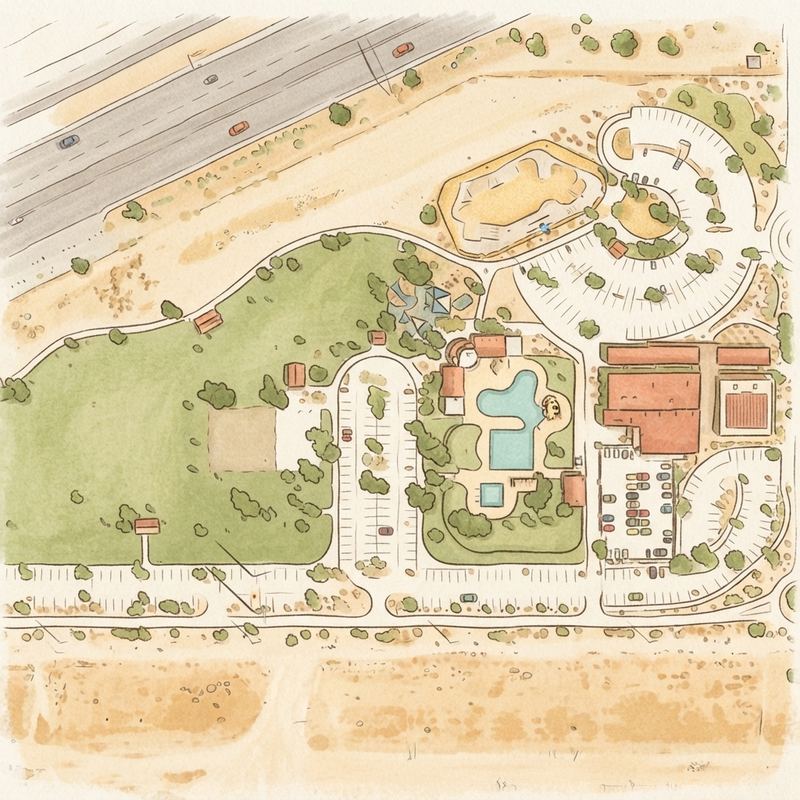 Illustrated map of Pecos Park Playground