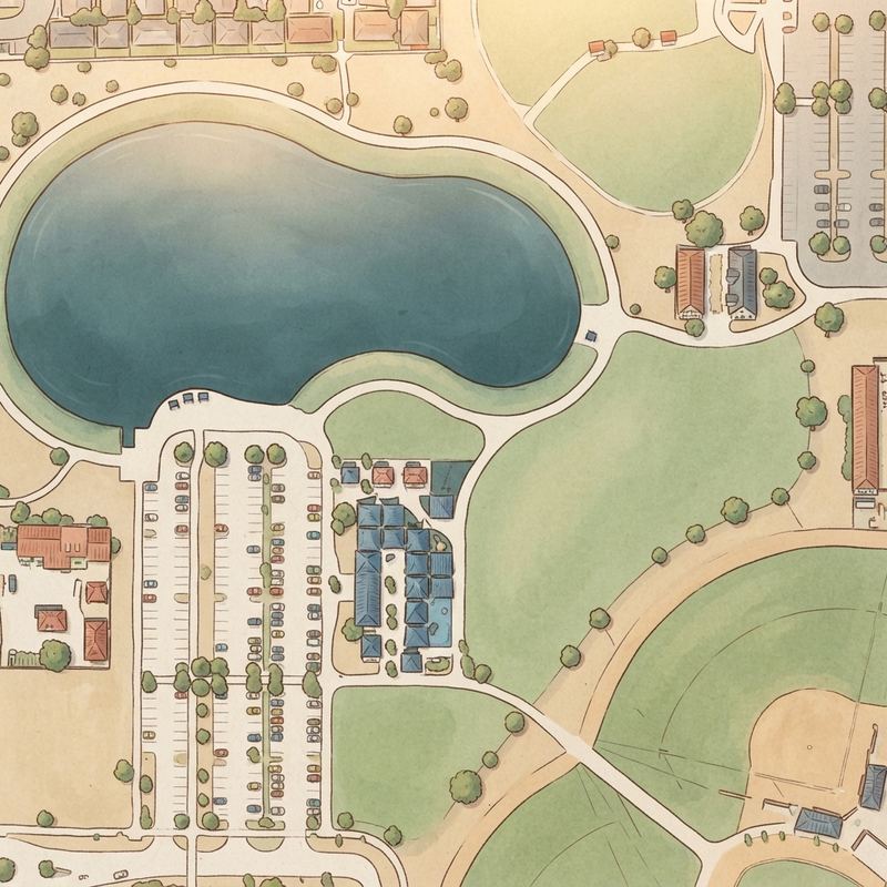 Illustrated map of Pioneer Park Splash Pad