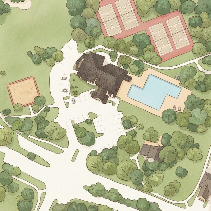 Illustrated map of Piscina Greatwood