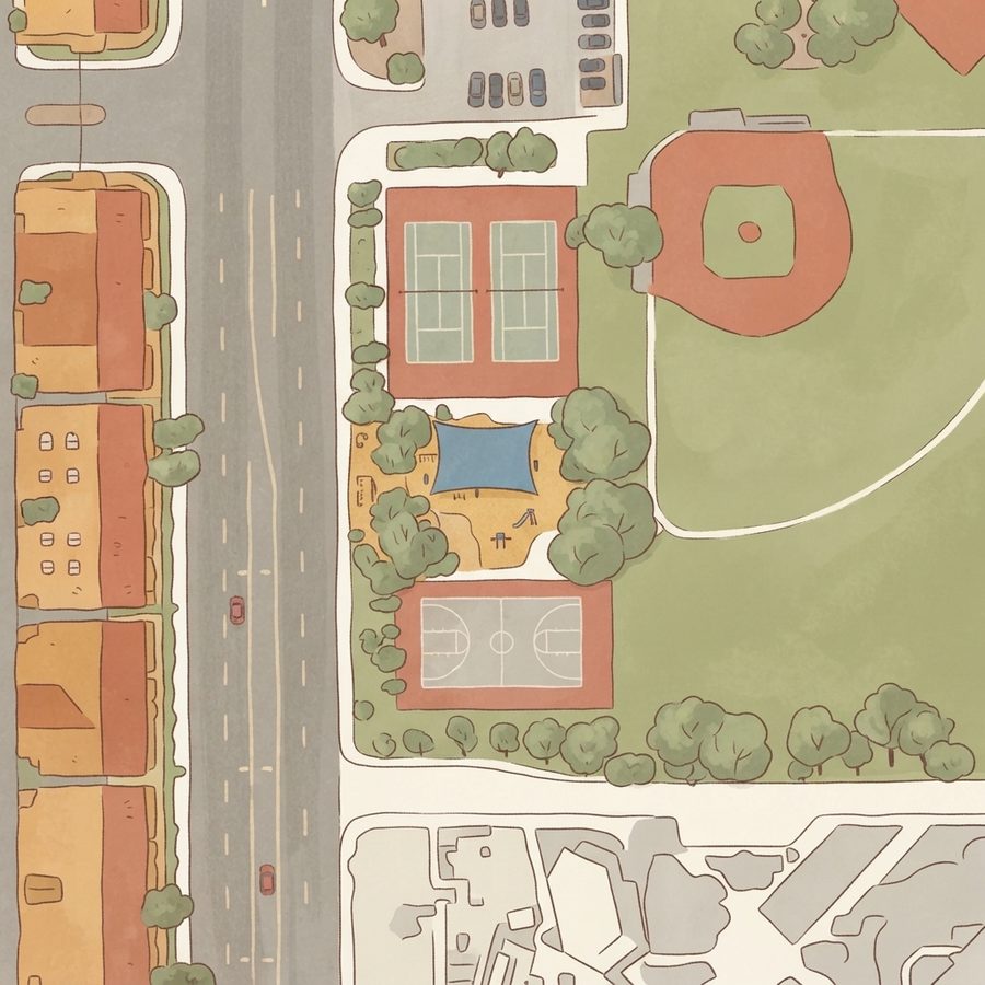 Illustrated map of Pittman Trail Legacy West Park entrance