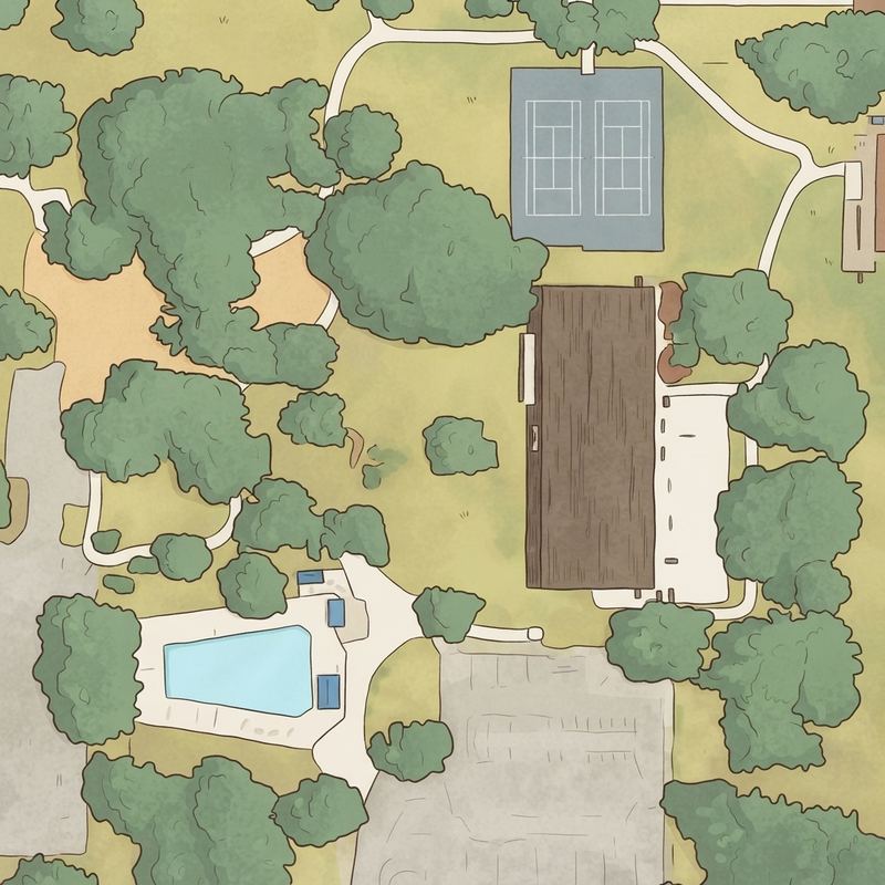 Illustrated map of Pleasant Oaks Park