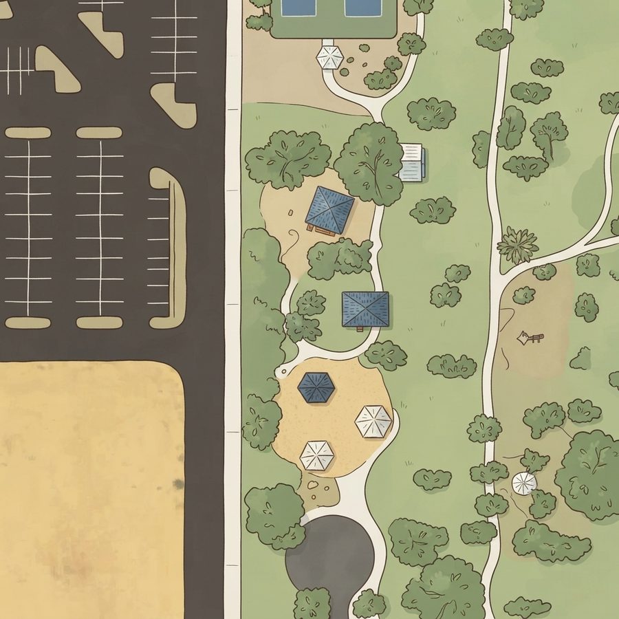 Illustrated map of Police Memorial Park Pickleball Courts