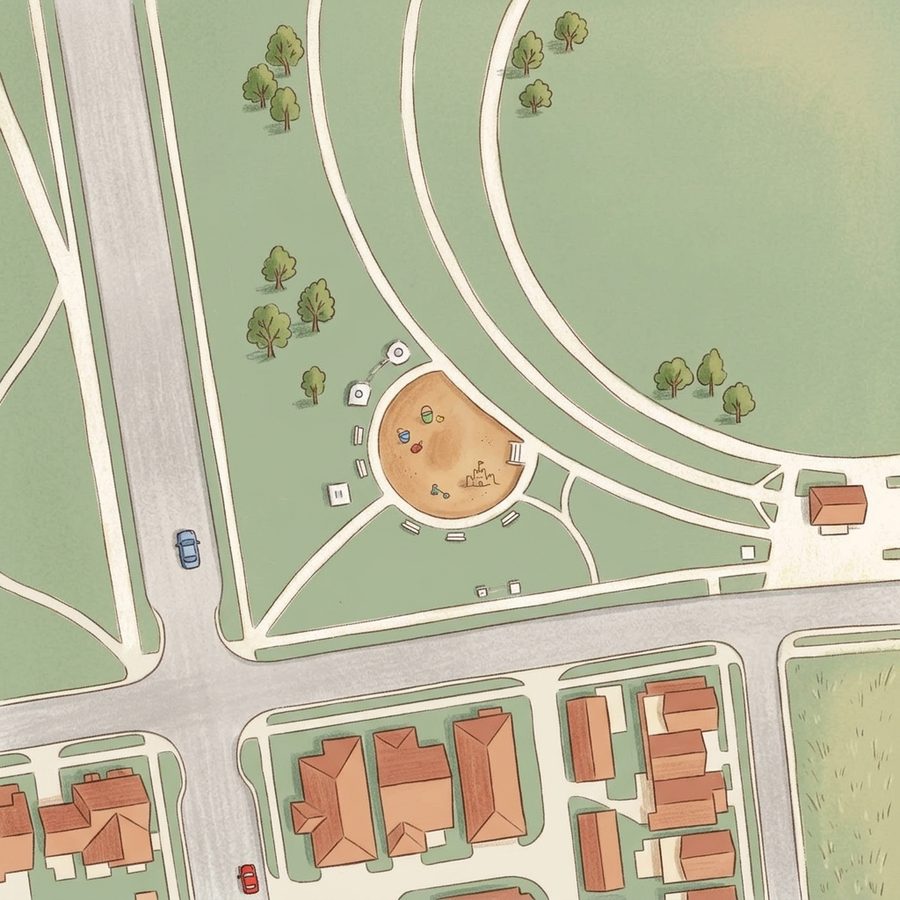 Illustrated map of Prairie Meadows Park
