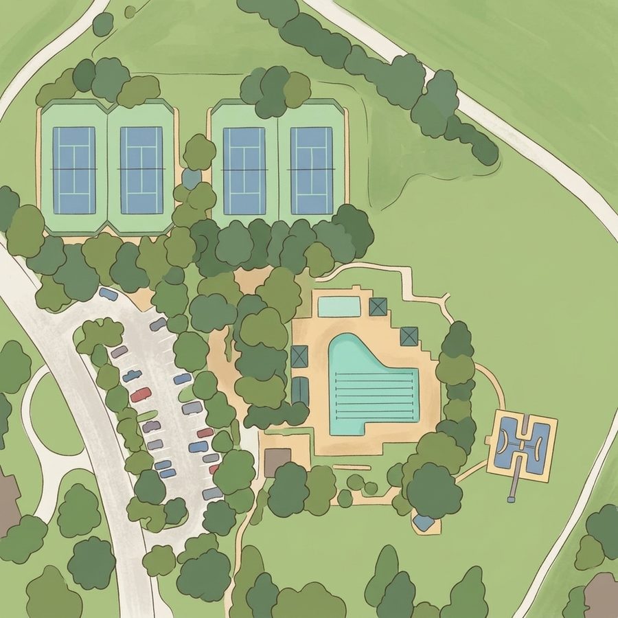 Illustrated map of Preserve Pool, Tennis Courts, and Playground