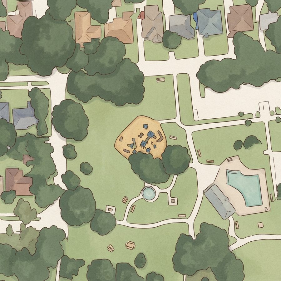 Illustrated map of Reveille Park