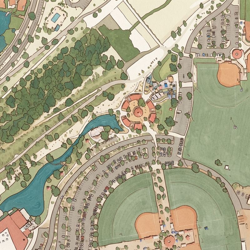 Illustrated map of Rio Vista Splash Pad