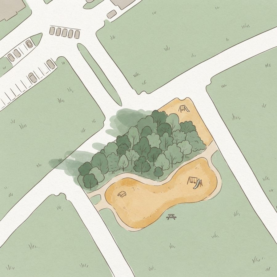 Illustrated map of River Meadows Playground