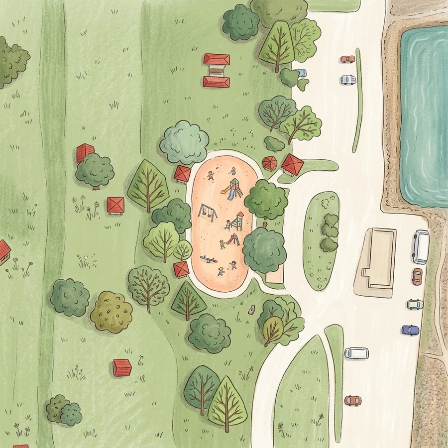 Illustrated map of Riverdale Park Playground