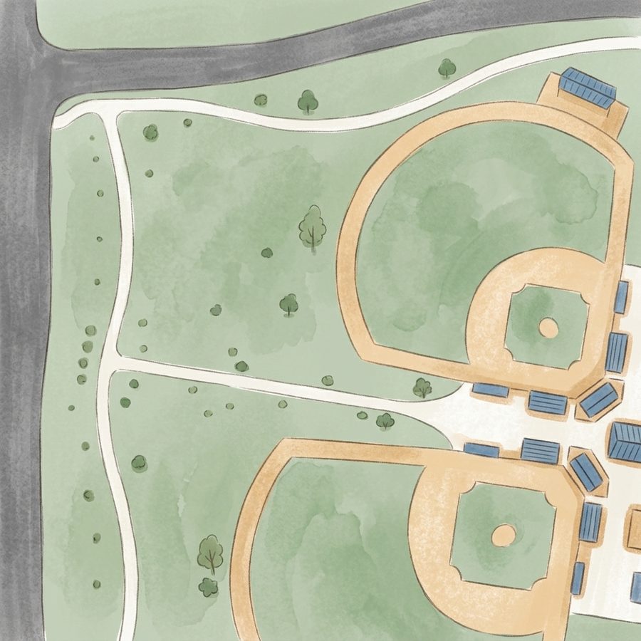 Illustrated map of Riverwalk Ballfield Park