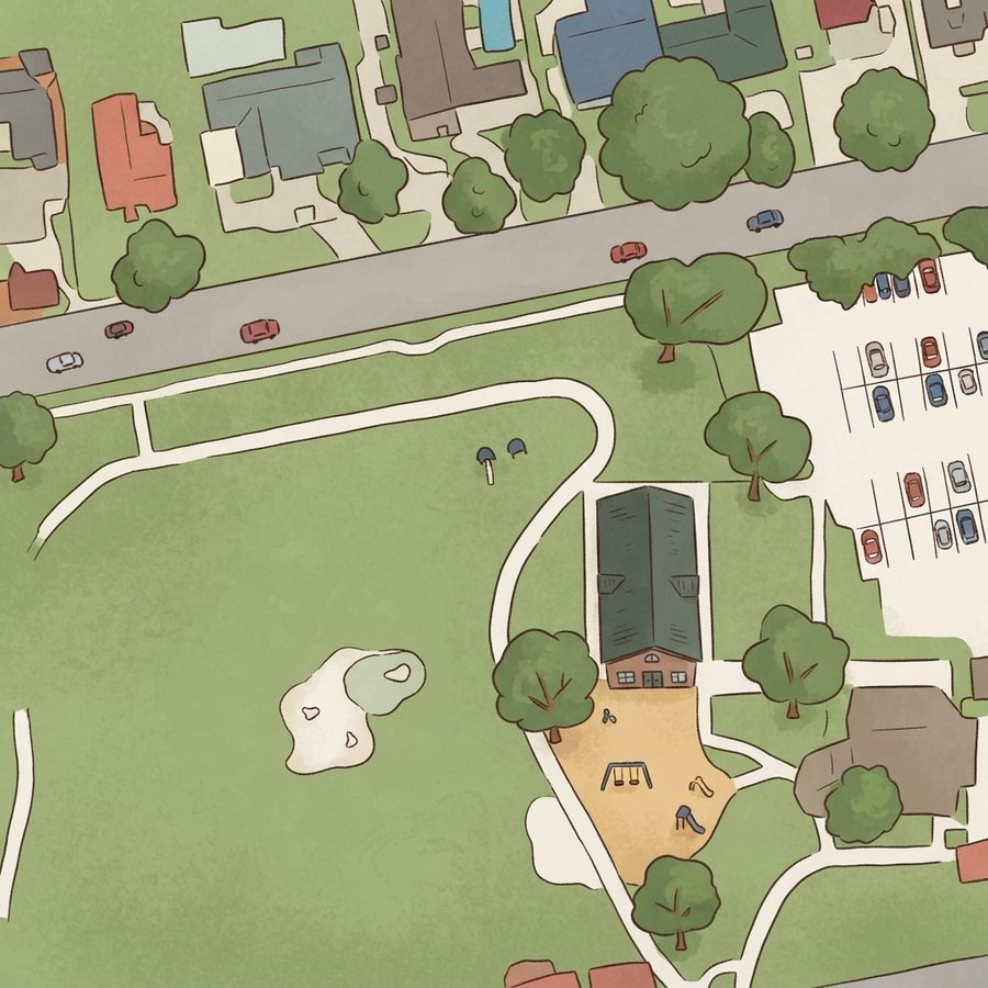 Illustrated map of ROE Spark Park