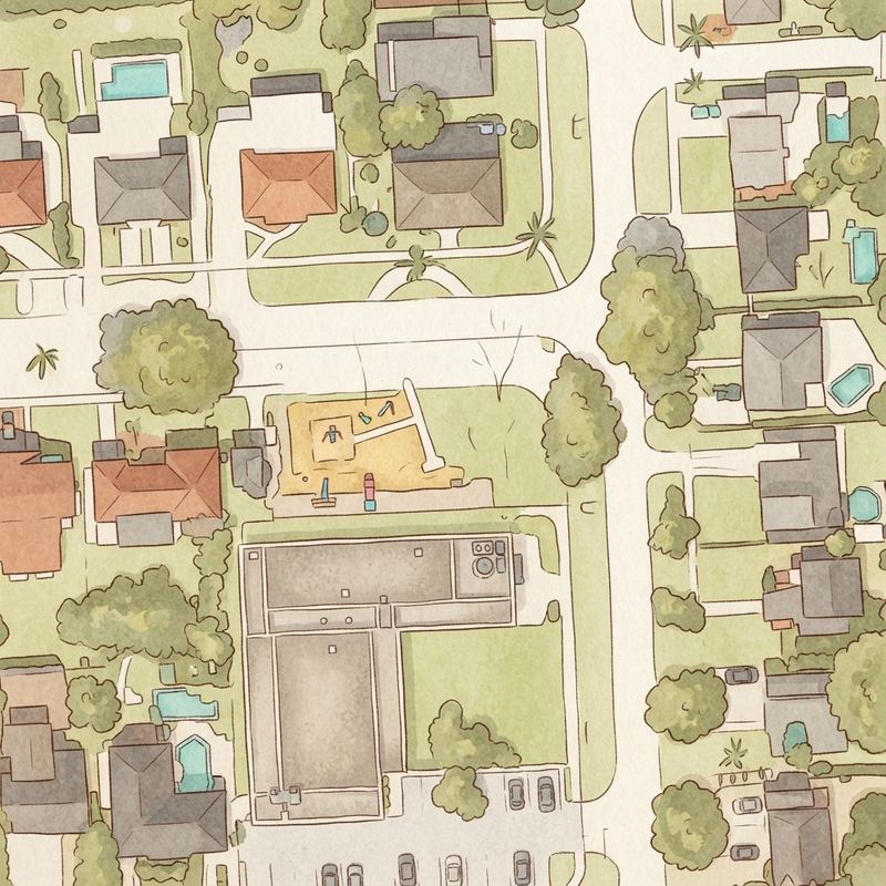Illustrated map of Rotary-Overbrook Shores Tot Lot