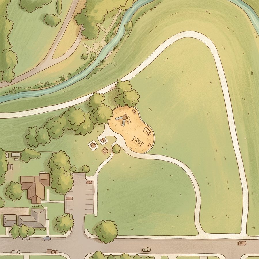 Illustrated map of Sanderson Gulch Playground
