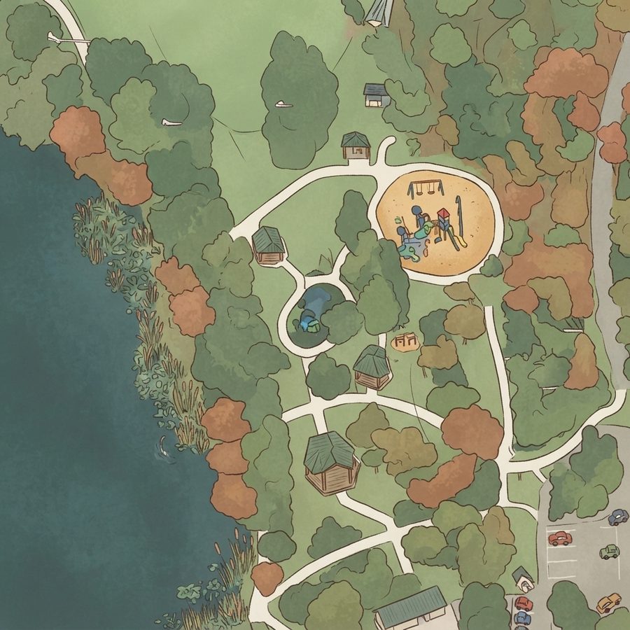 Illustrated map of Secret Lake Park