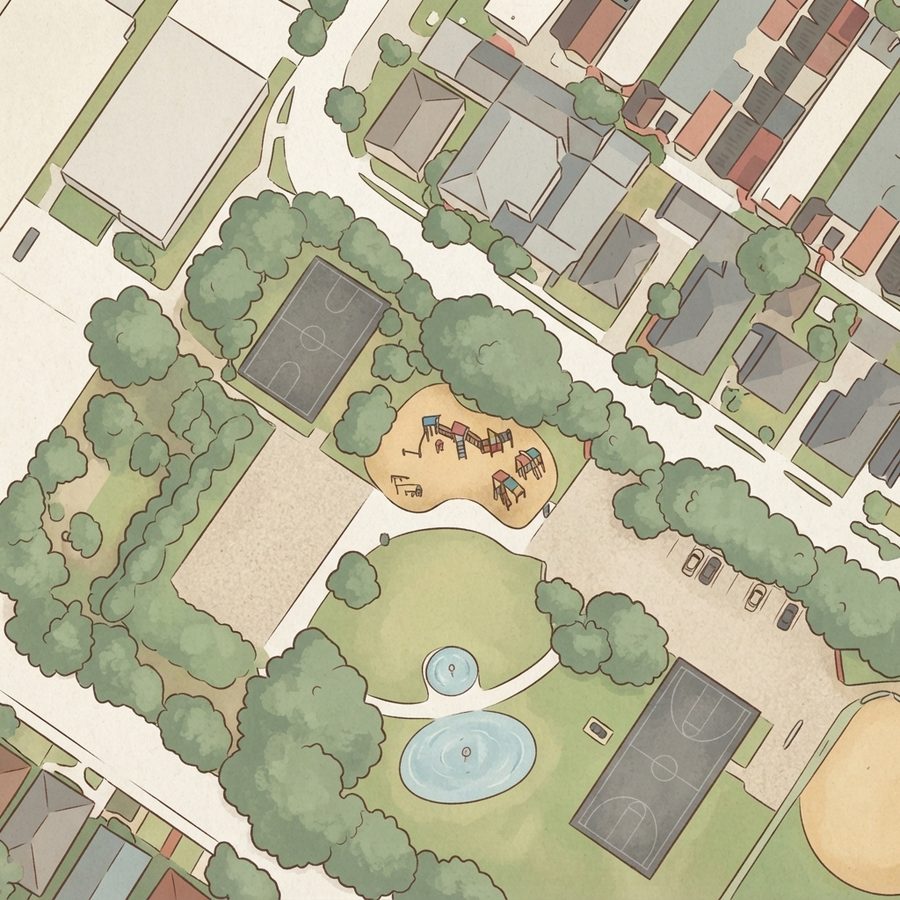 Illustrated map of Settegast Park
