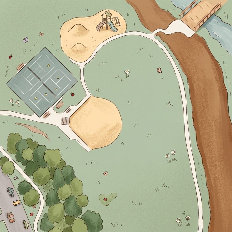 Illustrated map of Seven Hills Park