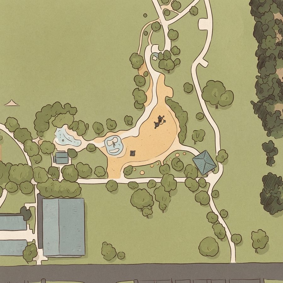 Illustrated map of Shady Lane Park