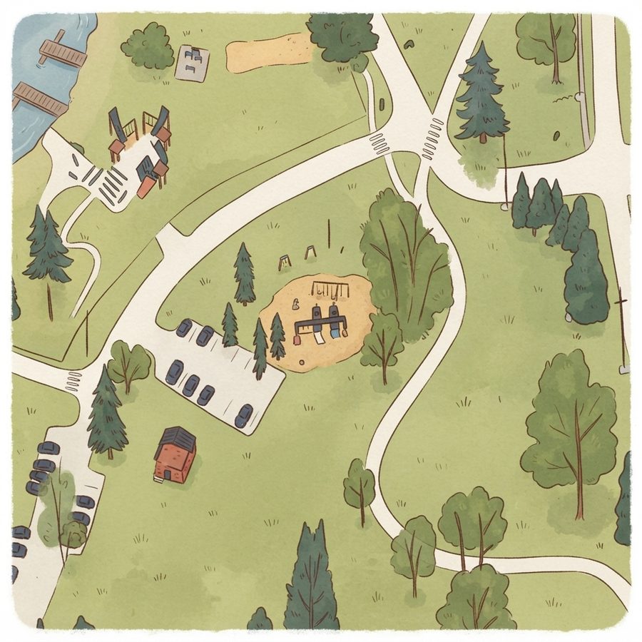 Illustrated map of Shelby Bottoms Greenway Trailhead